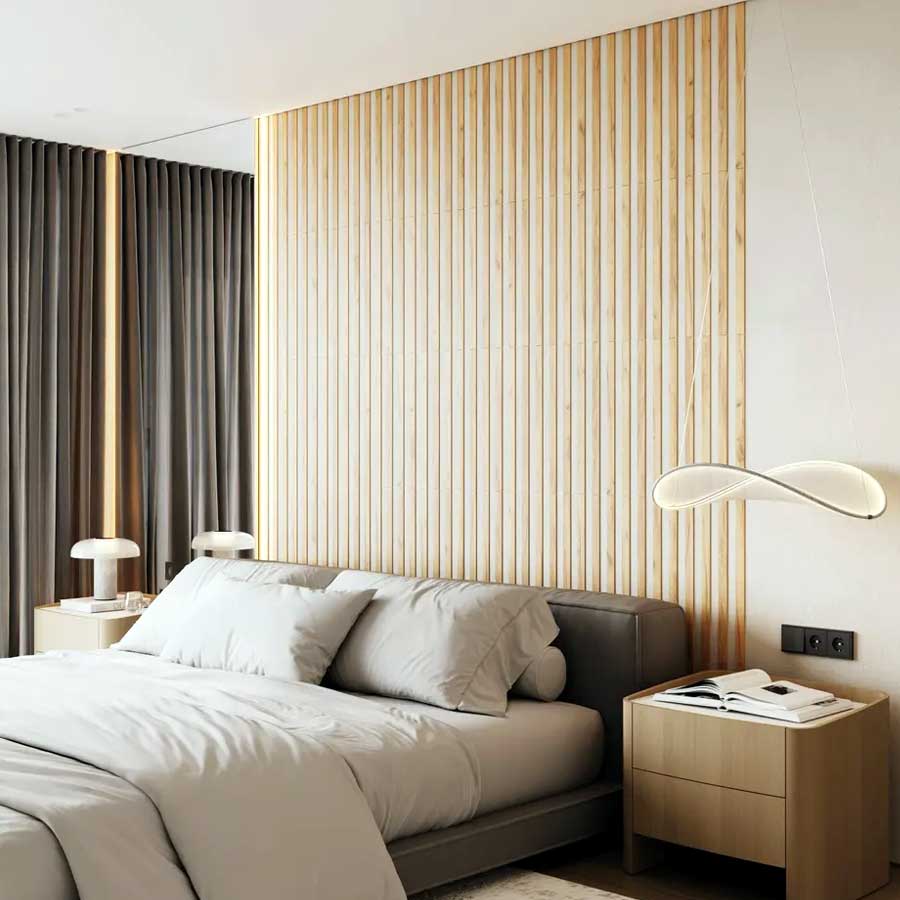 bedroom timber feature wall idea
